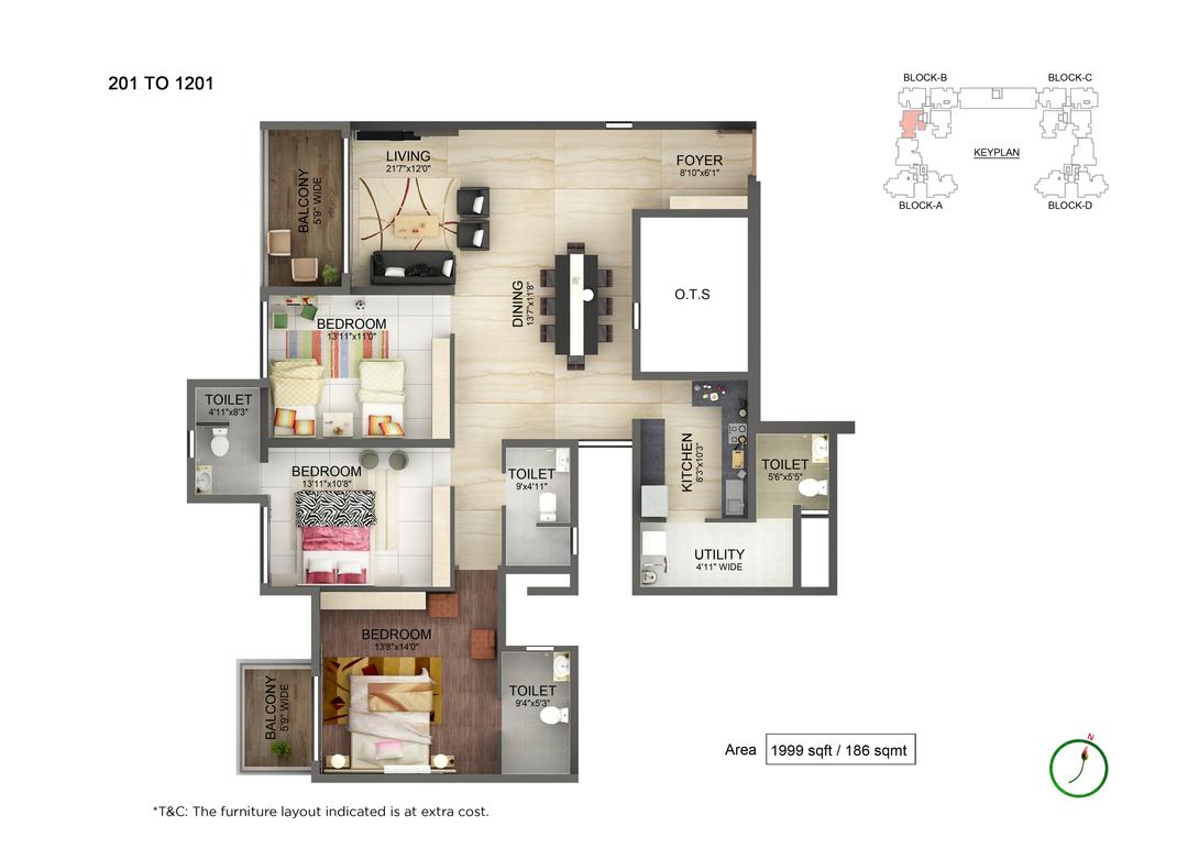 Advaitha  Aksha,Koramangala,Bengaluru- 3BHK Floor Plan