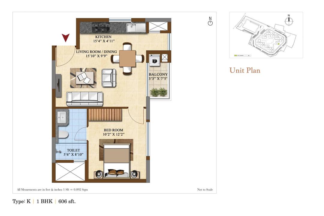 Divinity,Mysore Road,Bengaluru- 1BHK Floor Plan