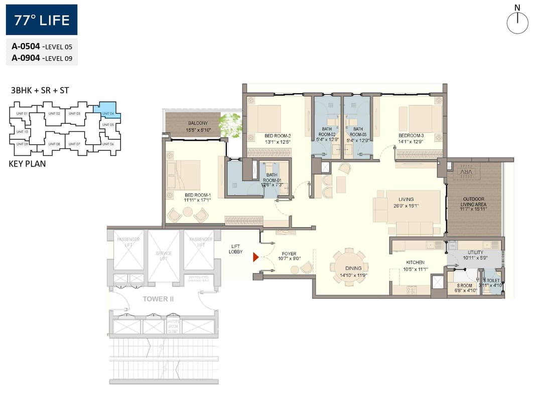 77° Life,Bellandur,Bengaluru- 3BHK+Maid Floor Plan