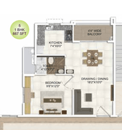 DSR Parkway,Sarjapur Road,Bengaluru- 1BHK Floor Plan
