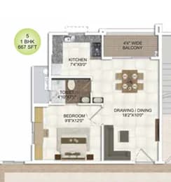 DSR Parkway,Sarjapur Road,Bengaluru- 1BHK Floor Plan