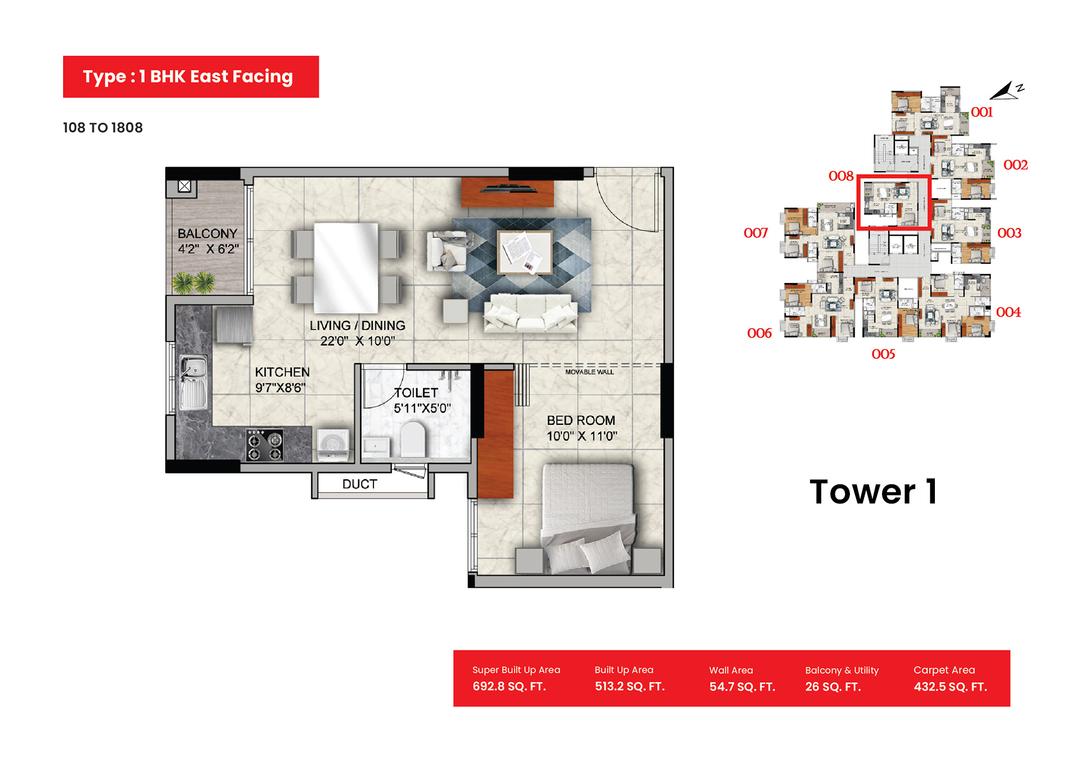 Mana Capitol,Sarjapur Road,Bengaluru- 1BHK Floor Plan
