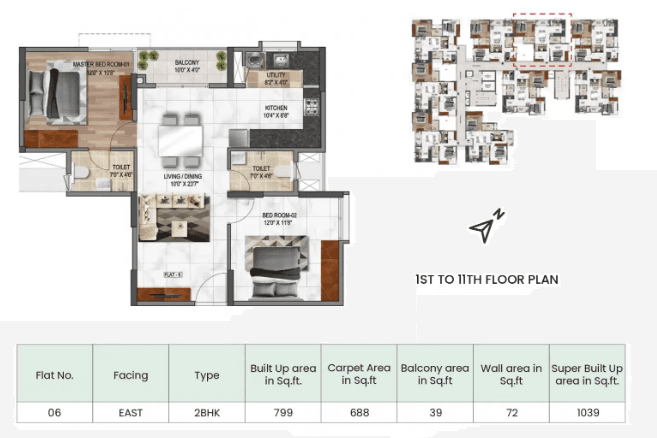 Macasa Emerald,Sarjapur Road,Bengaluru- 2BHK Floor Plan