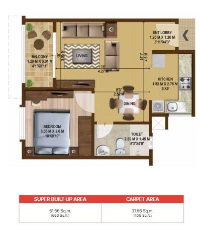 Brigade Bricklane,Kogilu,Bengaluru- 1BHK Floor Plan