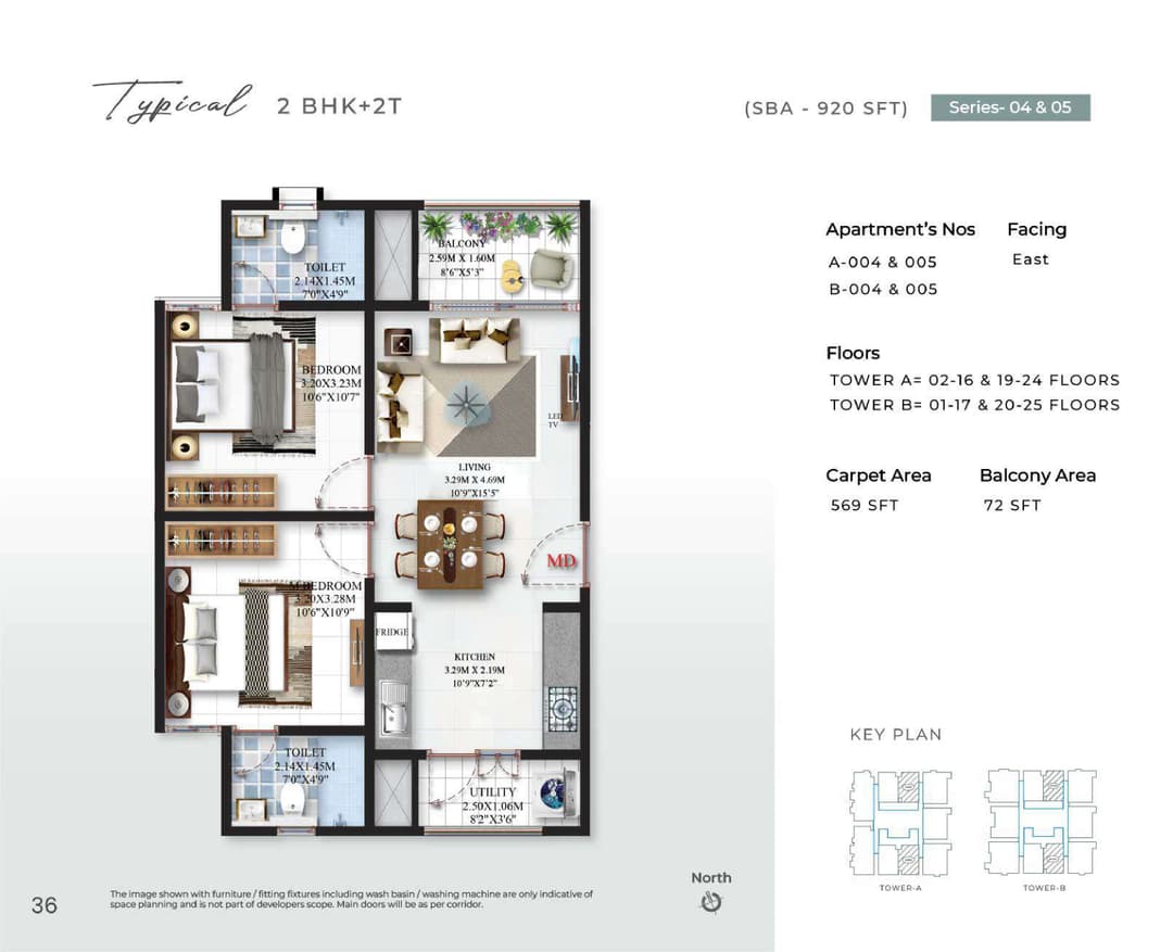 SBR Minara,Sai Baba Ashram Road,Bengaluru- 2BHK Floor Plan