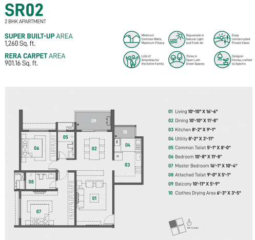 Spectra Raaya,Whitefield,Bengaluru- 2BHK Floor Plan