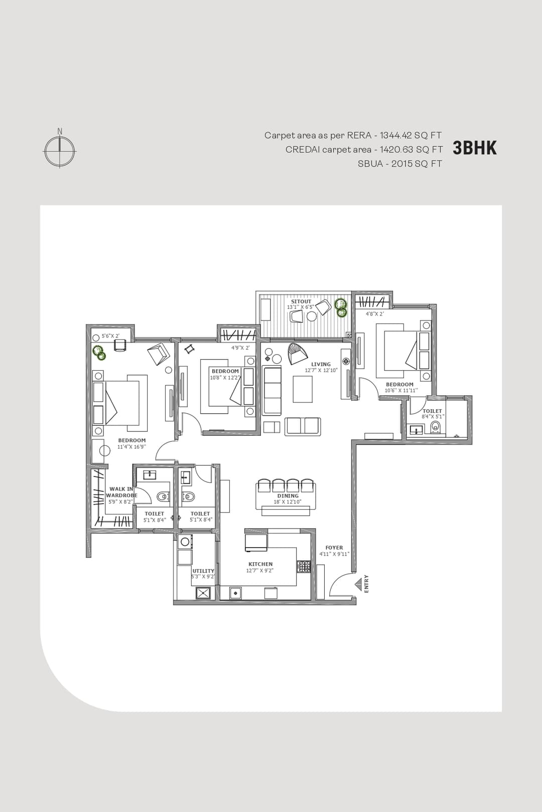 Assetz Soho and Sky,Jakkur,Bengaluru- 3BHK Floor Plan
