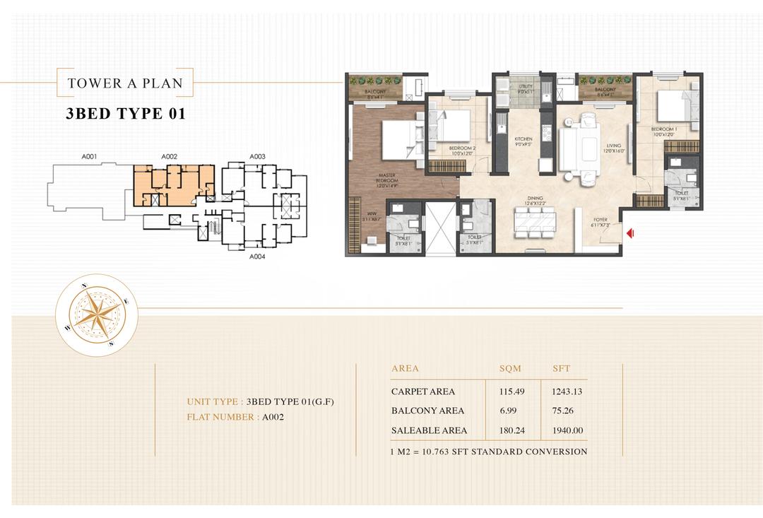 Shriram Esquire,Koramangala,Bengaluru- 3BHK Floor Plan