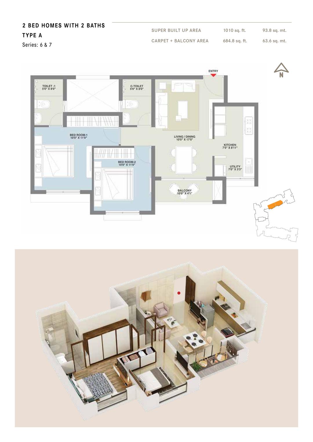 Century Novus,Jakkur,Bengaluru- 2BHK Floor Plan