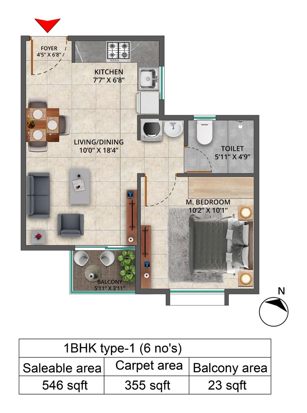 Sattva Bliss,Budigere Cross,Bengaluru- 1BHK Floor Plan