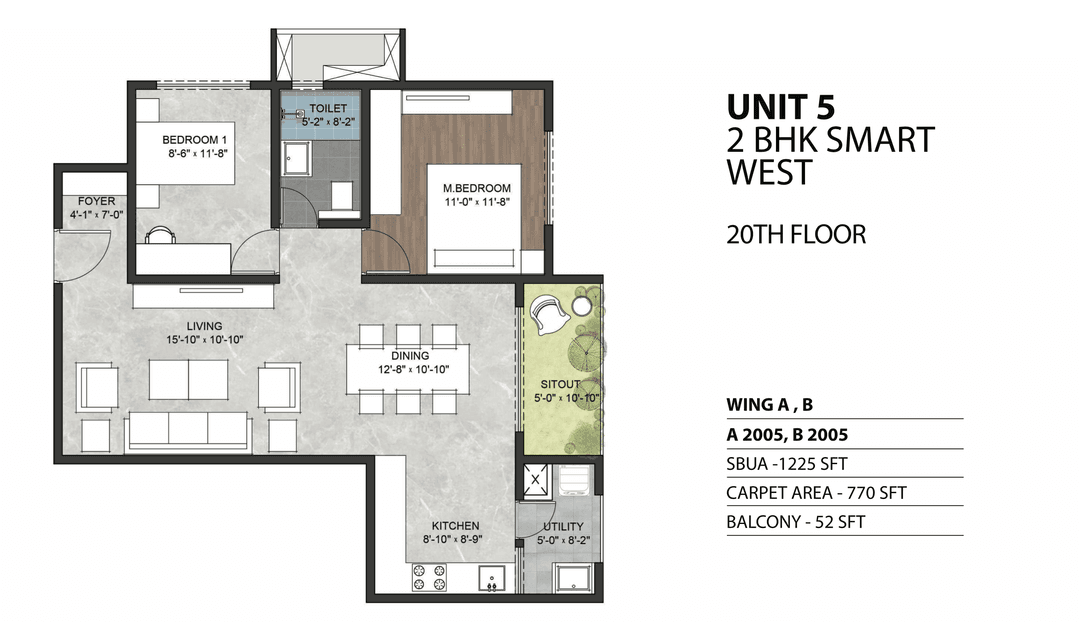 Sumadhura Sarang,Seegehalli,Bengaluru- 1.5BHK Floor Plan