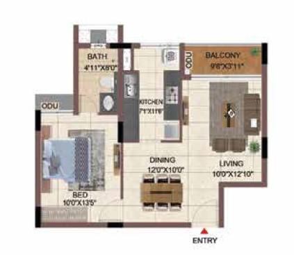 Casagrand Keatsway,HBR Layout,Bengaluru- 1BHK Floor Plan