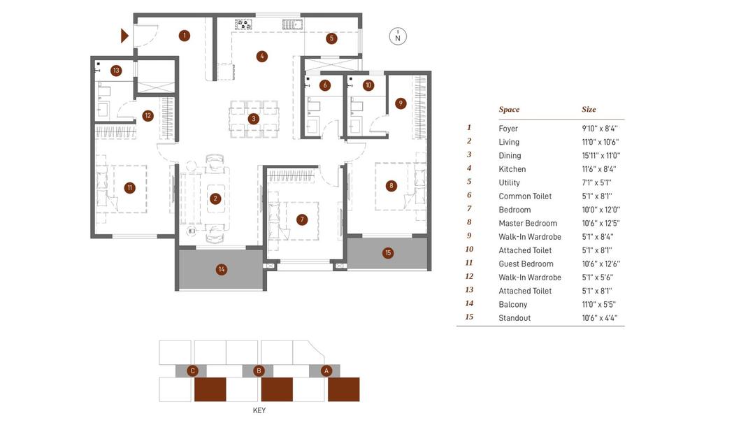 Spectra Parijatha,Whitefield,Bengaluru- 3BHK Floor Plan