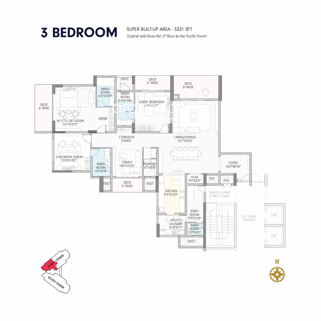 B&B Opulent Spire,Jayanagar,Bengaluru- 3BHK Floor Plan
