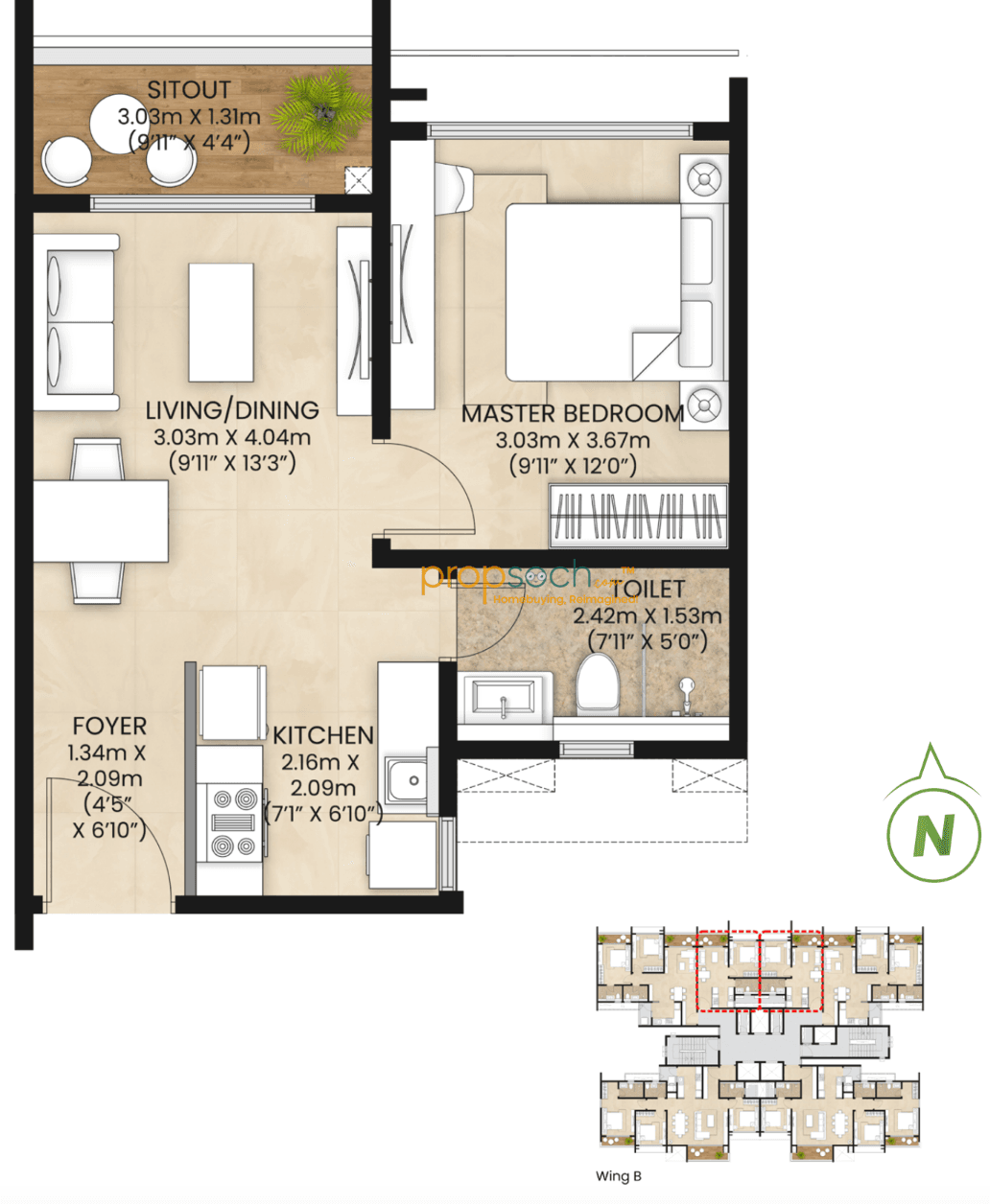 Mahindra Eden,Kanakapura Road,Bengaluru- 1BHK Floor Plan