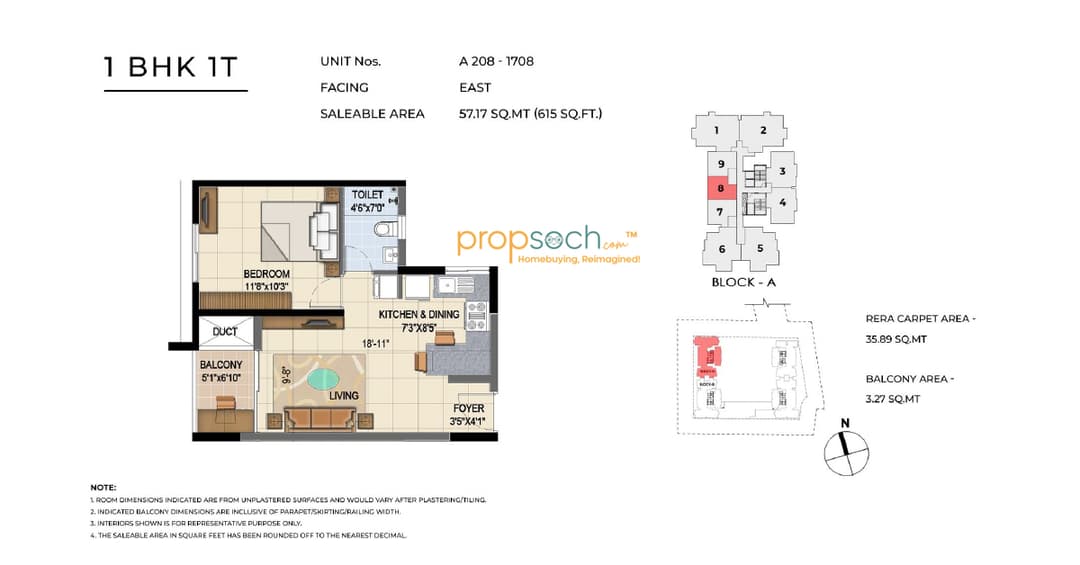TVS Emerald Jardin,Begur,Bengaluru- 1BHK Floor Plan