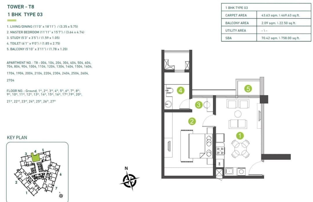 Parkwest 2.0,Binnypet,Bengaluru- 1BHK Floor Plan