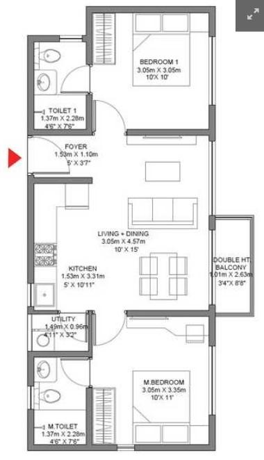 Godrej Ananda Bliss,Bagalur,Bengaluru- 2BHK Floor Plan