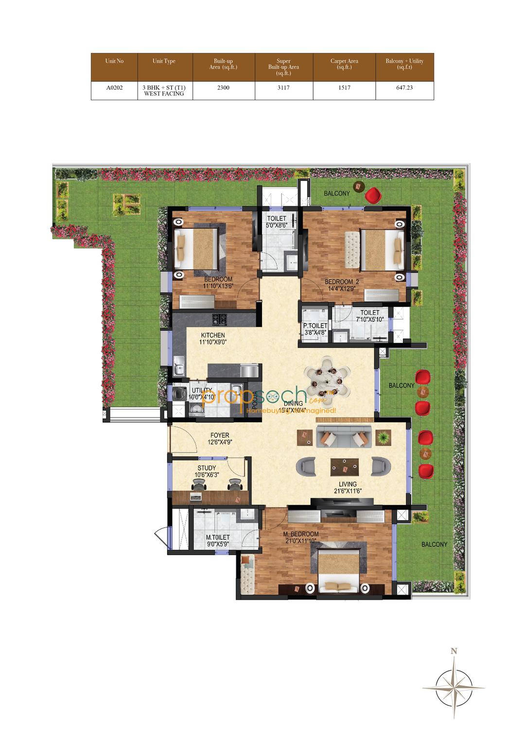 Ambience Downtown,Banaswadi,Bengaluru- 3BHK Floor Plan