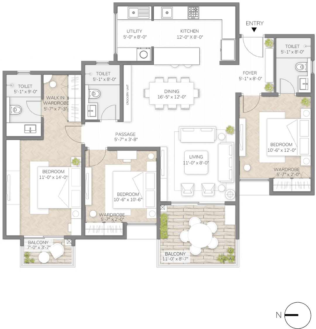 Assetz Sora and Saki,Bagalur,Bengaluru- 3BHK Floor Plan