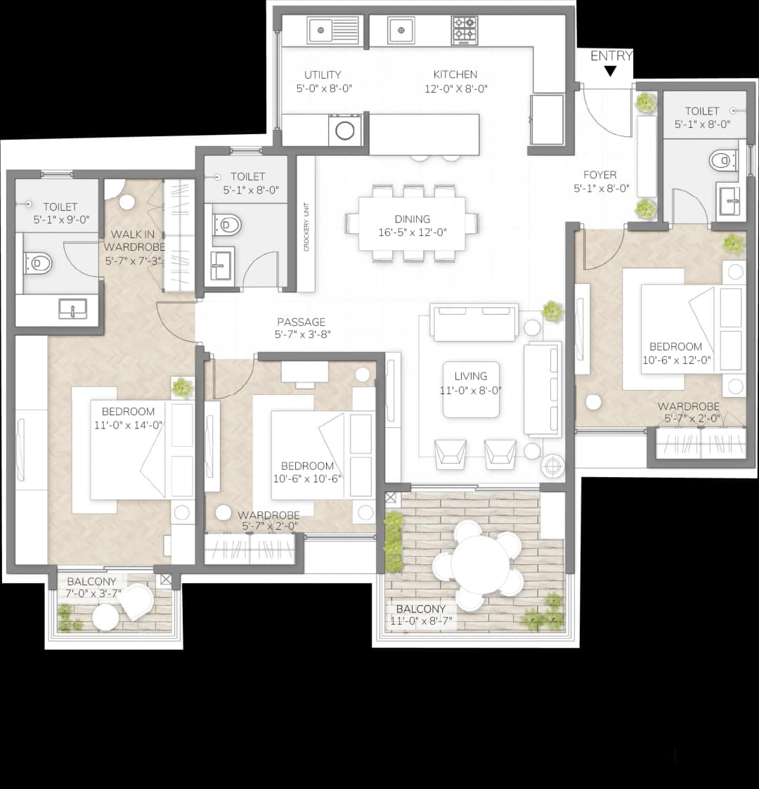 Assetz Sora and Saki,Bagalur,Bengaluru- 3BHK Floor Plan
