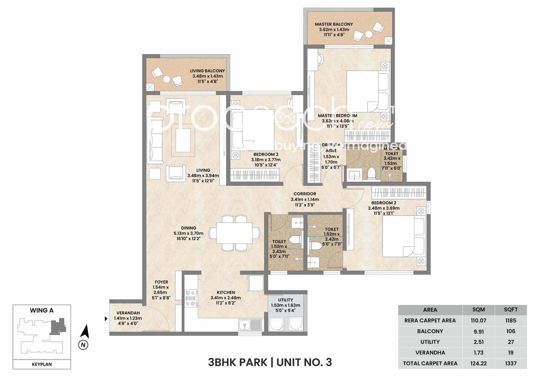 Mahindra Zen,Singasandra,Bengaluru- 3BHK Floor Plan