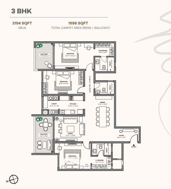 Assetz 66 & Shibui,Whitefield,Bengaluru- 3BHK Floor Plan