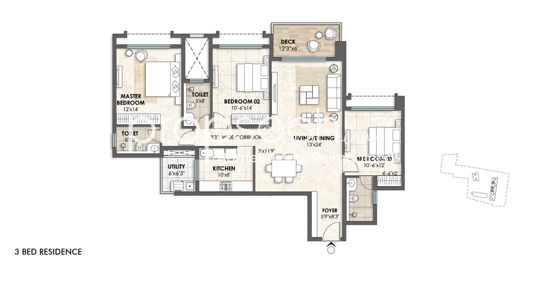 Lodha Azur,Bannerghatta Road,Bengaluru- 3BHK Floor Plan