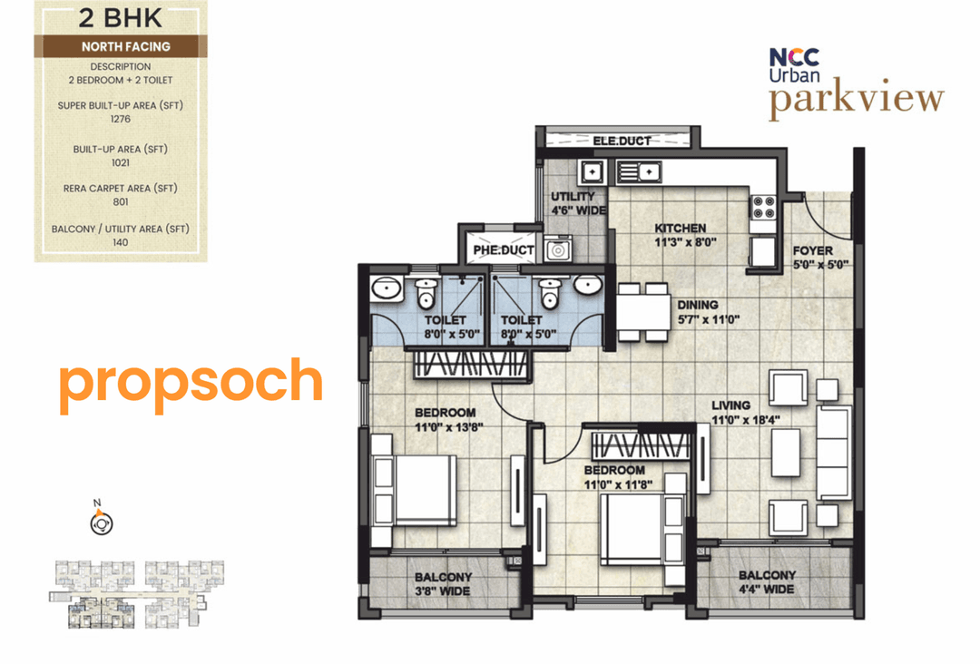 NCC Urban Parkview,Yelahanka,Bengaluru- 2BHK Floor Plan