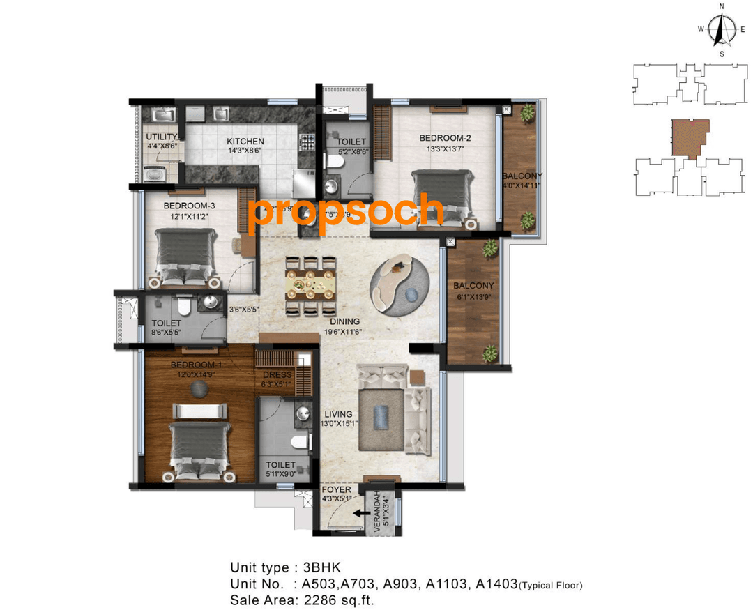 Radiance Platinum,Koramangala,Bengaluru- 3BHK Floor Plan