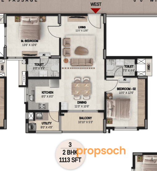 DSR the Courtyard,Gunjur,Bengaluru- 2BHK Floor Plan
