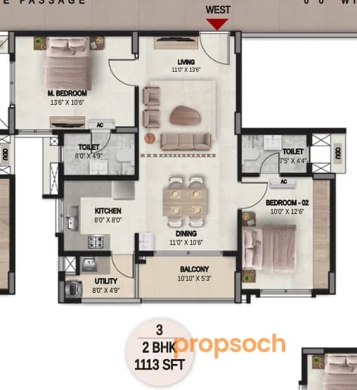 DSR the Courtyard,Gunjur,Bengaluru- 2BHK Floor Plan