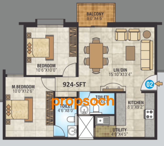 Living Harmony,Varthur,Bengaluru- 2BHK Floor Plan
