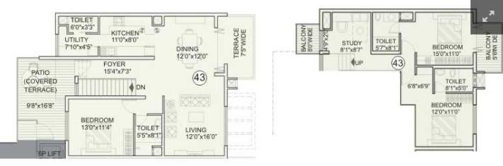 Hinduja El Jardin,Kogilu,Bengaluru- 3BHK Floor Plan