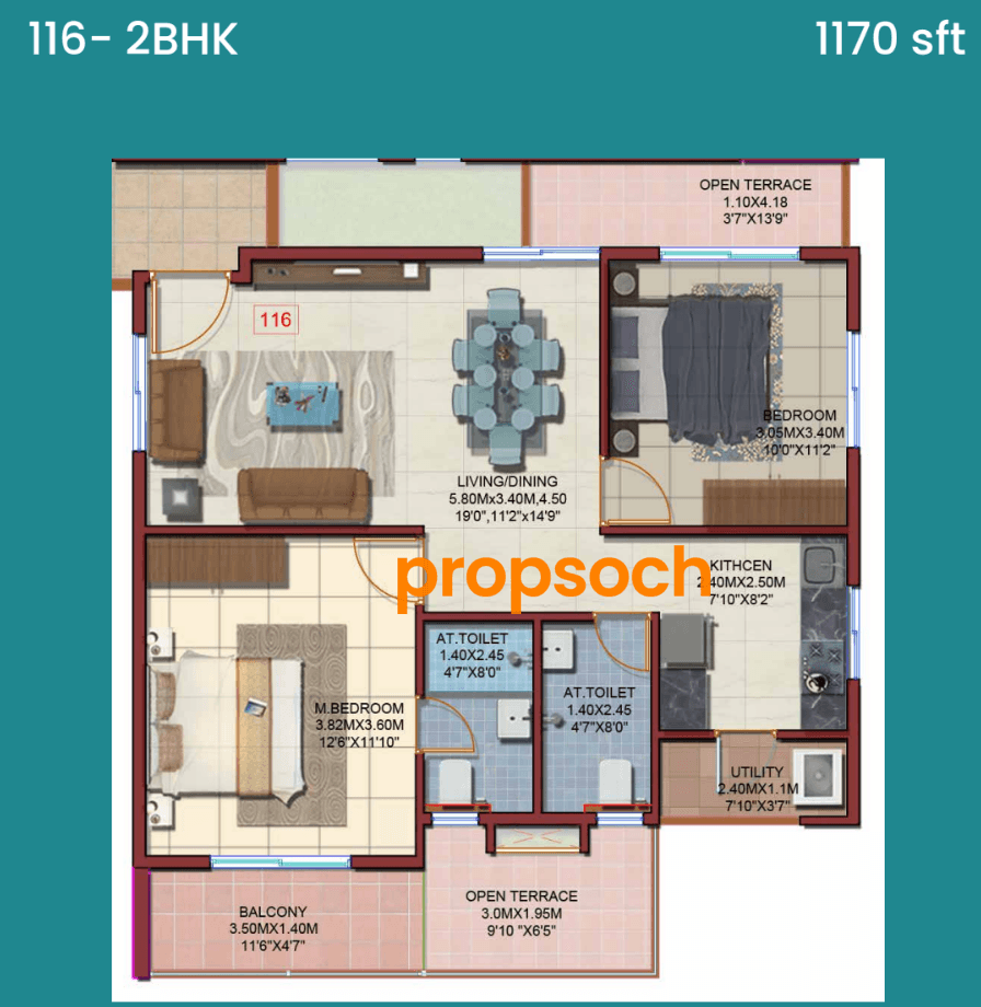 V-Regaliaa,Krishnarajapuram,Bengaluru- 2BHK Floor Plan