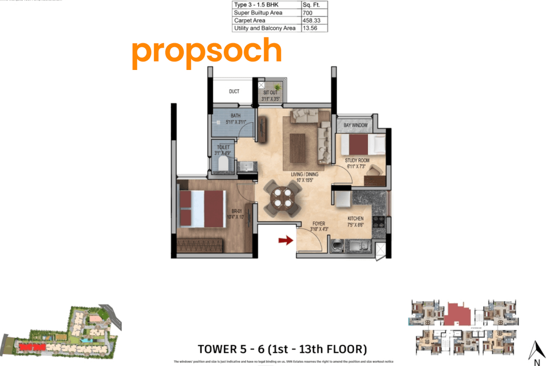 SNN Felicity,Jakkur,Bengaluru- 1.5BHK Floor Plan
