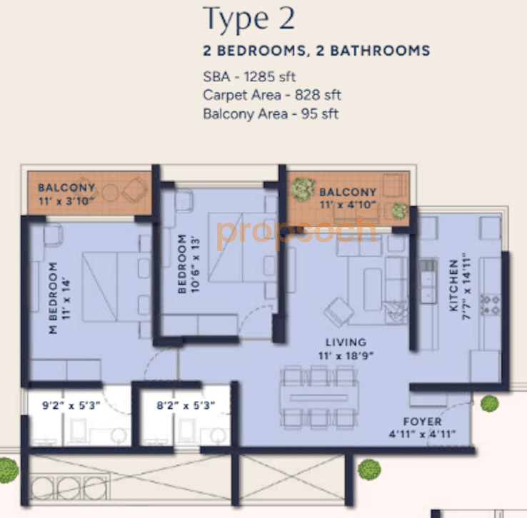 Ranka Ankura,Thanisandra Road,Bengaluru- 2BHK Floor Plan