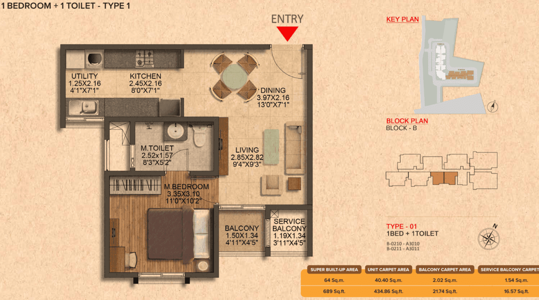 Brigade Citrine,Old Madras Road,Bengaluru- 1BHK Floor Plan
