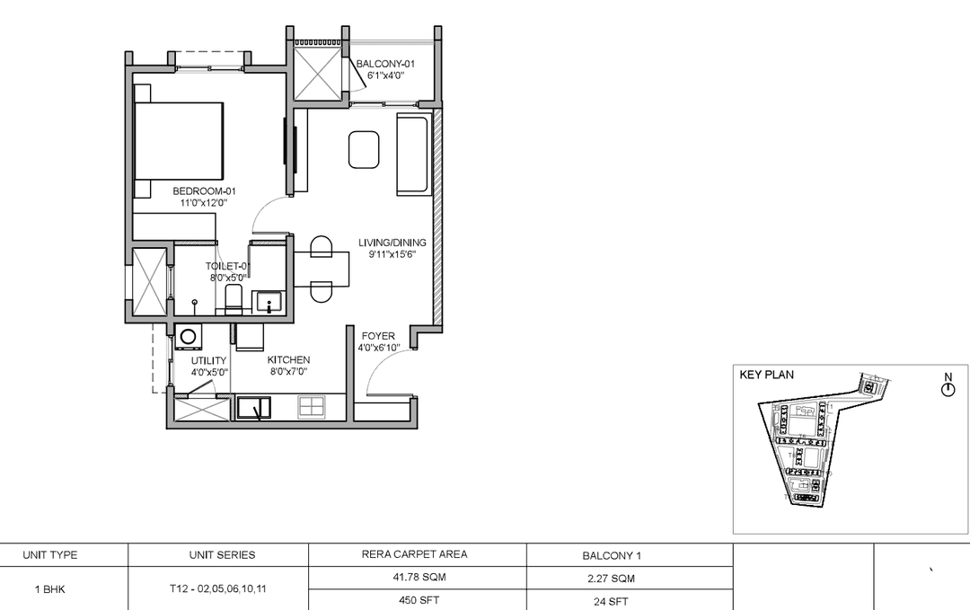 Birla Evara,Kodathi,Bengaluru- 1BHK Floor Plan