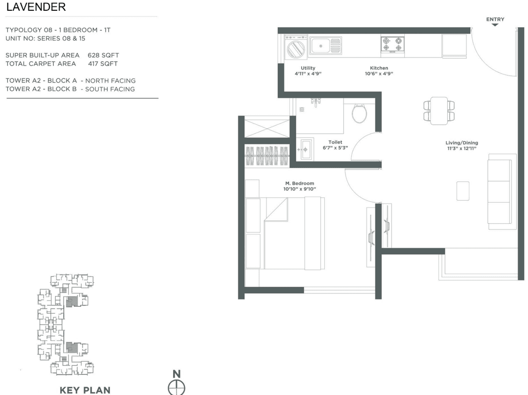 Embassy Verde,Devanahalli,Bengaluru- 1BHK Floor Plan