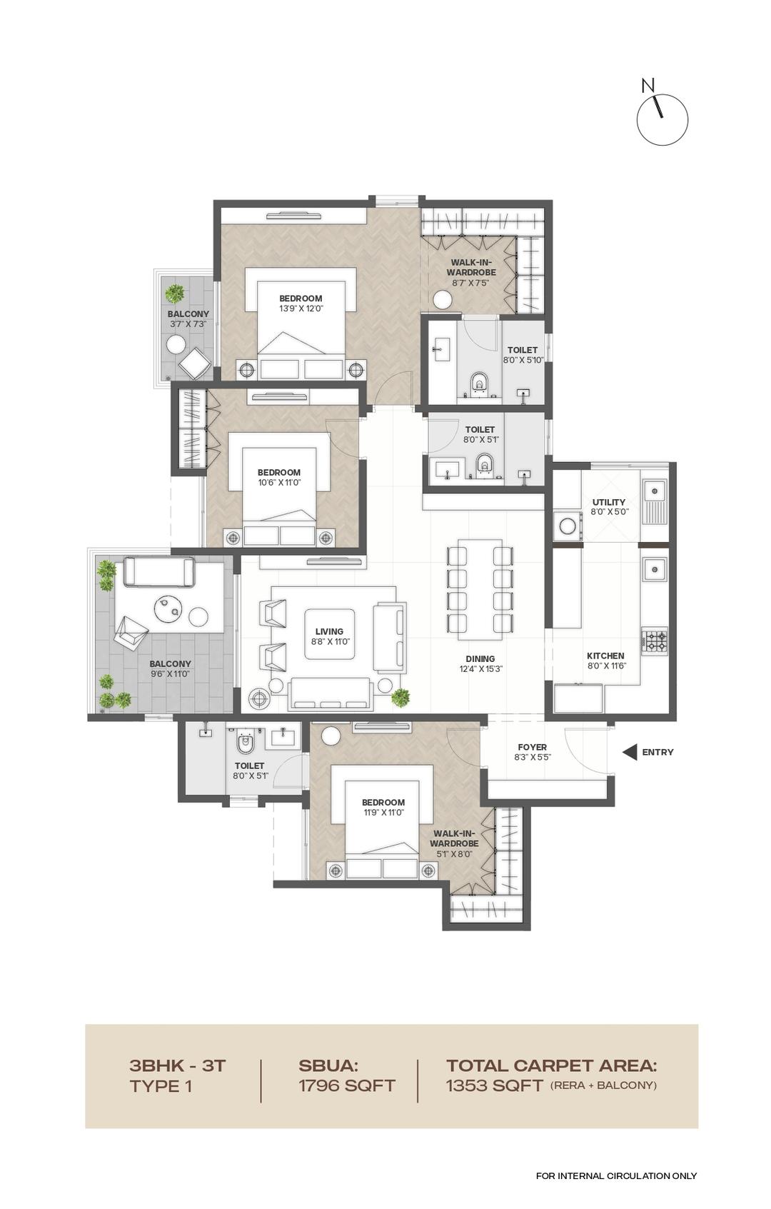 Assetz Ren & Rei,Choodasandra,Bengaluru- 3BHK Floor Plan