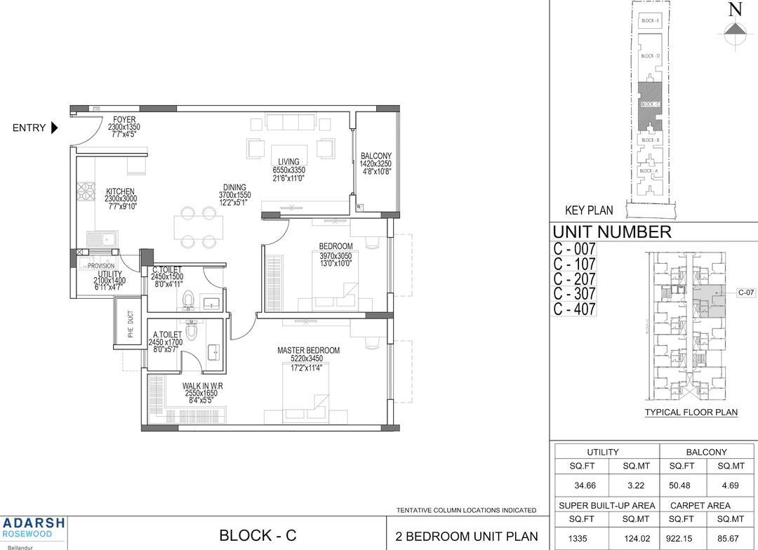 Adarsh Rosewood,Bellandur,Bengaluru- 2BHK Floor Plan