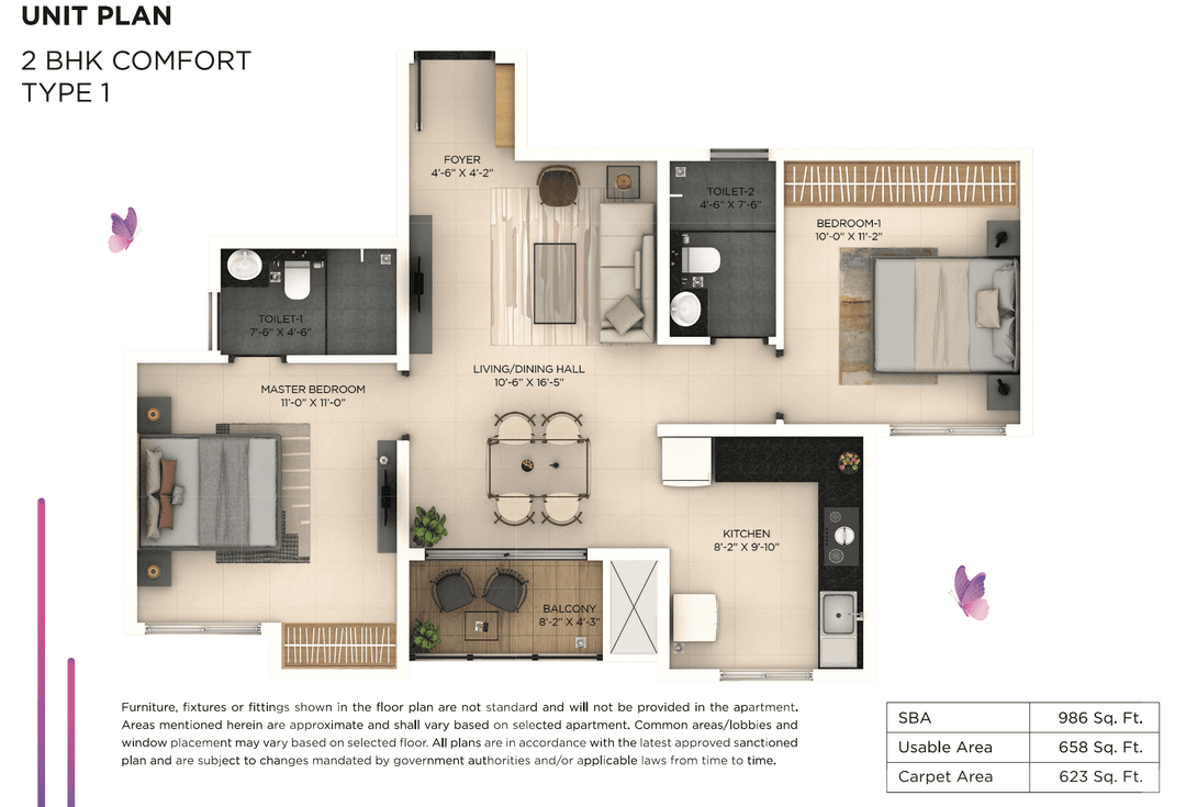 Provident Botanico,Soukya Road,Bengaluru- 2BHK Floor Plan
