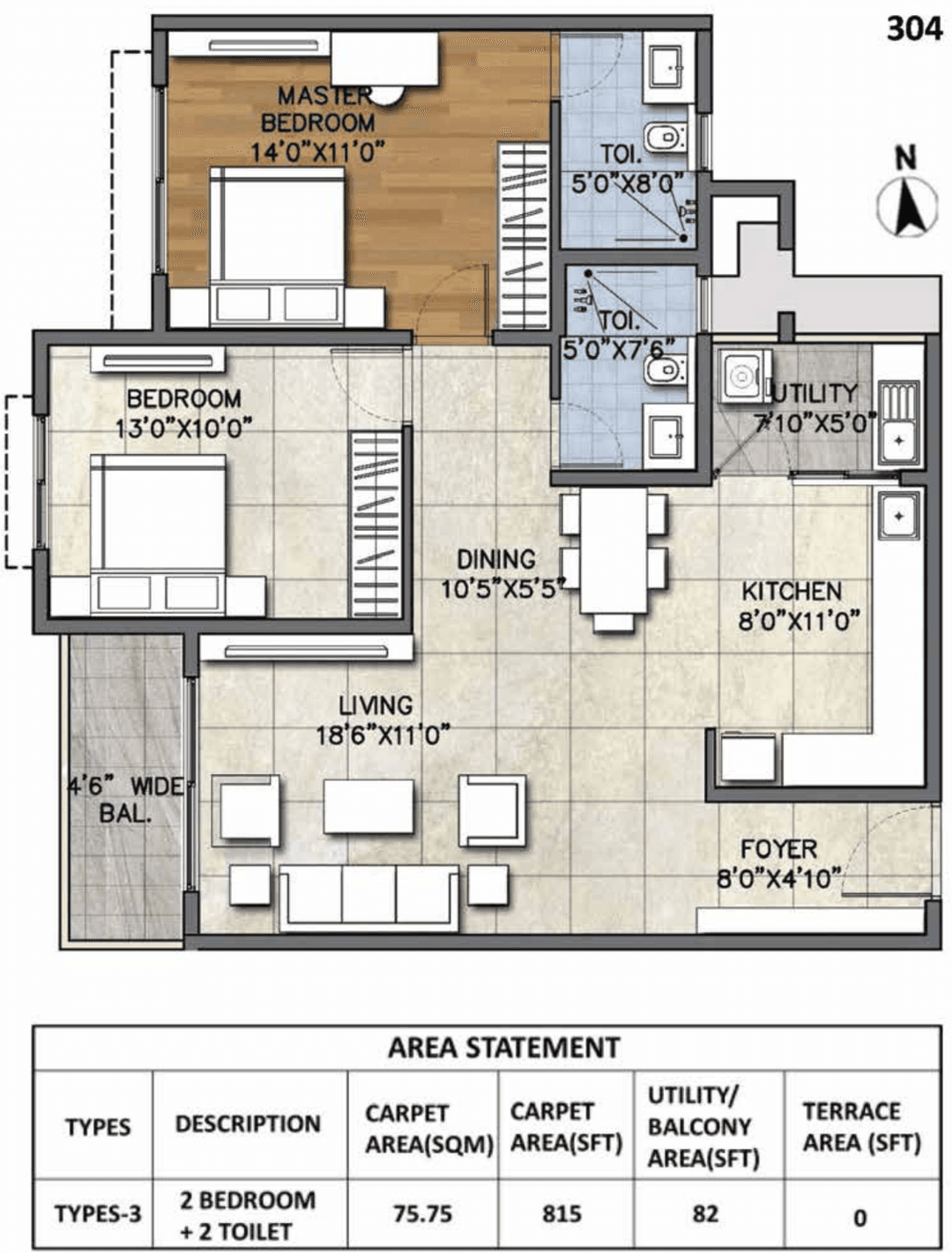 Ajmera Marina,Yelahanka,Bengaluru- 2BHK Floor Plan