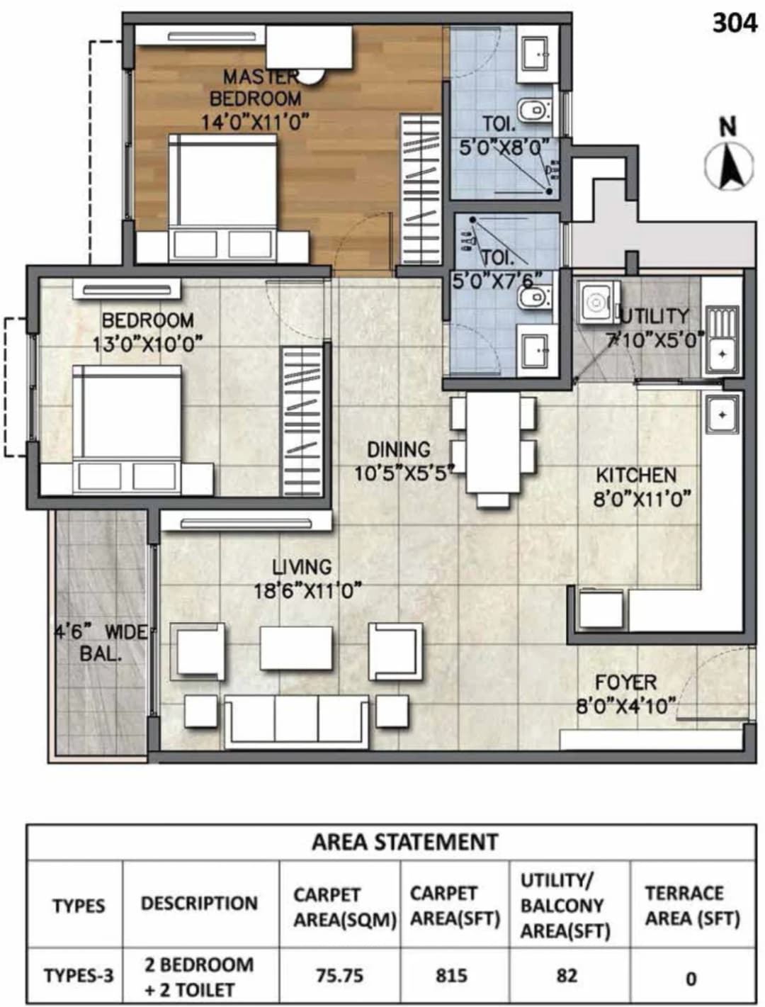 Ajmera Marina,Yelahanka,Bengaluru- 2BHK Floor Plan