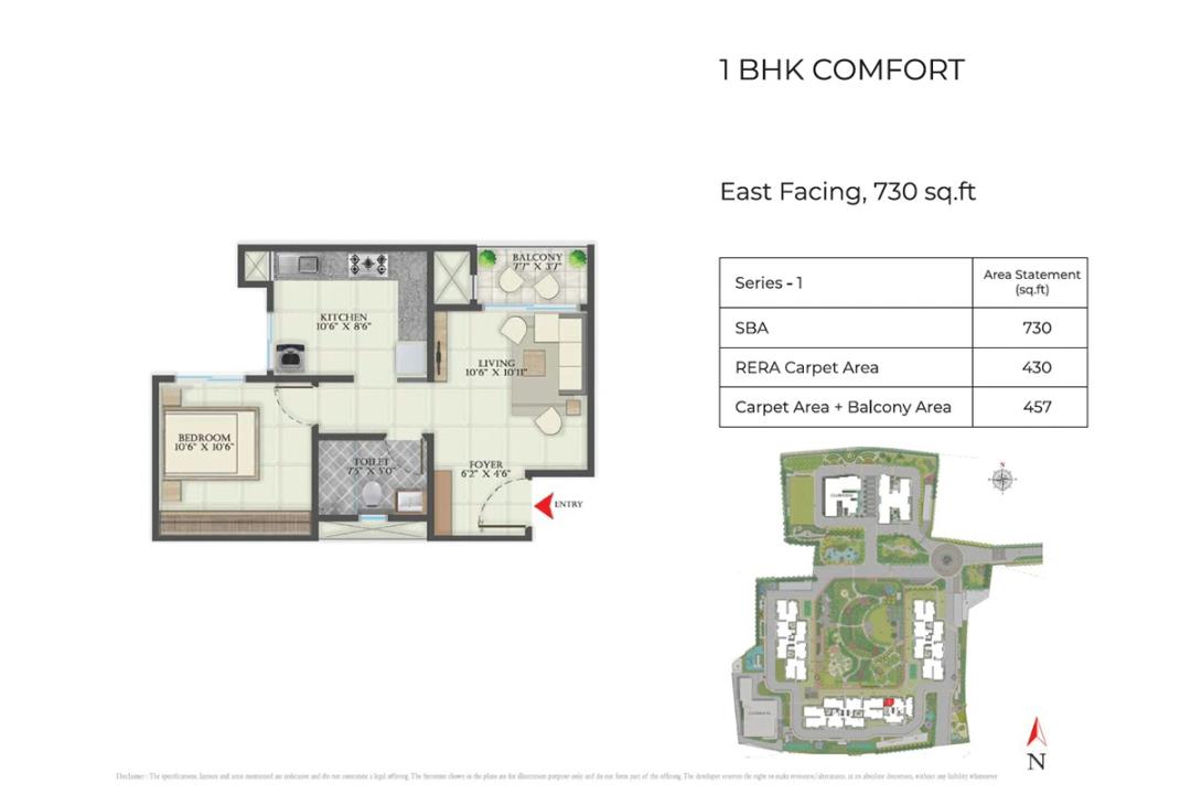 Abhee Aaria,Gunjur,Bengaluru- 1BHK Floor Plan
