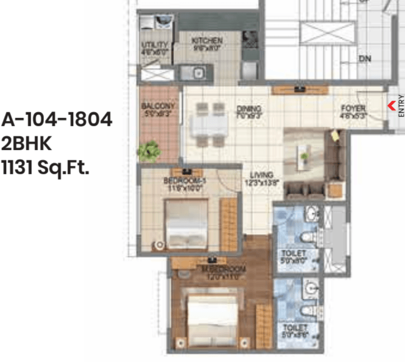 Pride Euphora,Old Madras Road,Bengaluru- 2BHK Floor Plan
