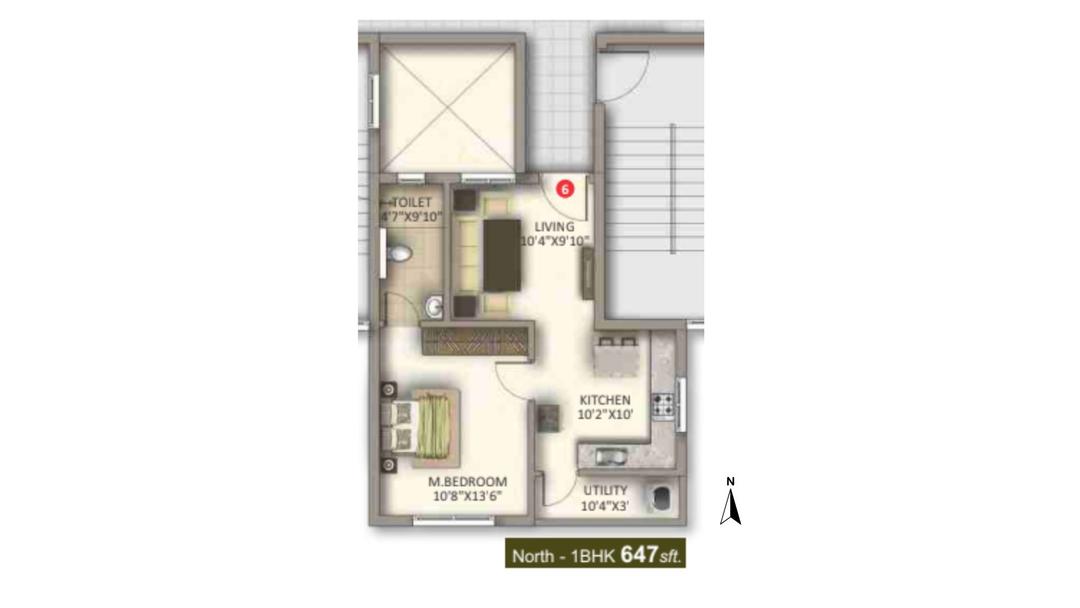 Meda East Winds,Panathur,Bengaluru- 1BHK Floor Plan