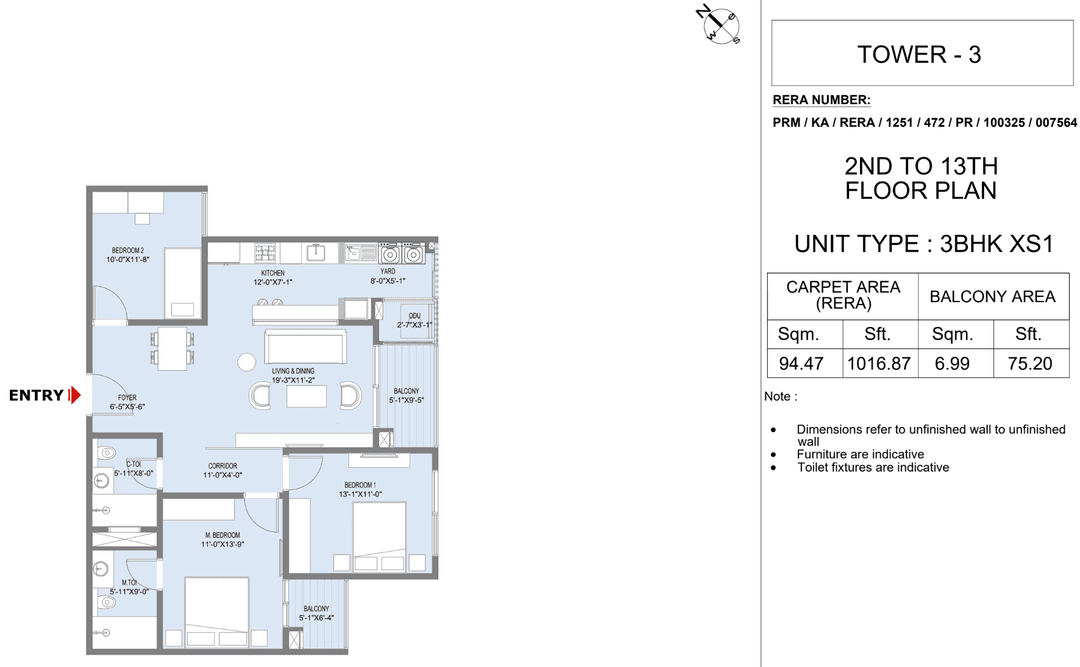 L&T Elara Celestia,Hebbal,Bengaluru- 3BHK Floor Plan