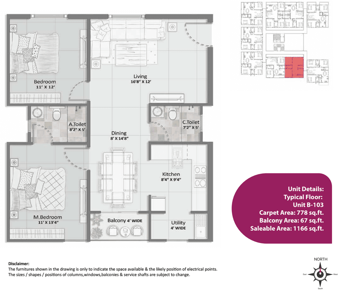 Elegant Aura,Jakkur,Bengaluru- 2BHK Floor Plan